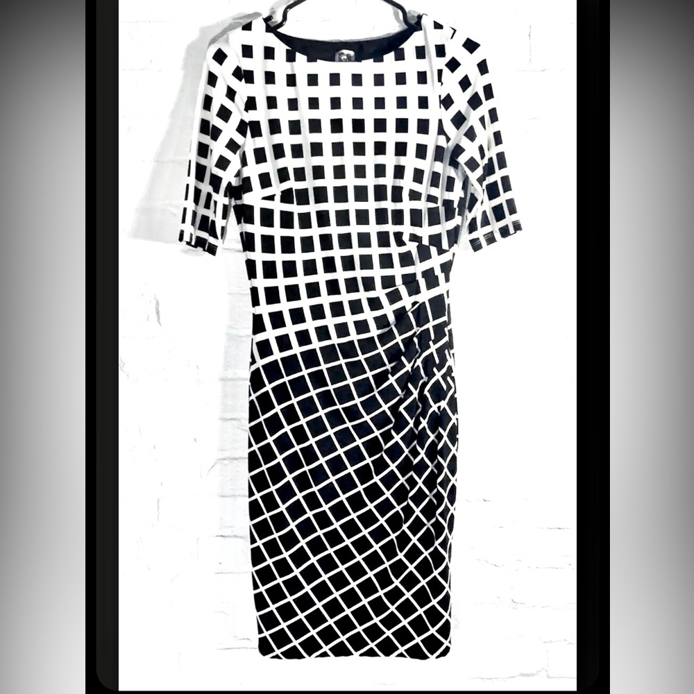 Y2K Anne Klein, Black & White, Geometric Print Dress